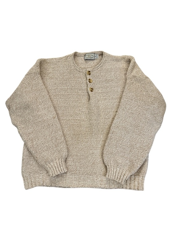 American Eagle Outfitters Other - Vintage Y2K American Eagle Henley Sweater Tan Cotton USA XL Textured Rolled Neck